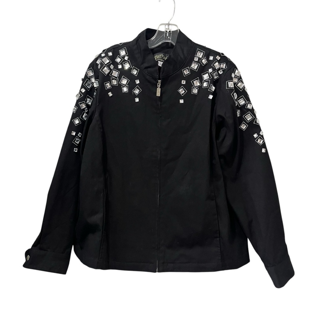 Vintage Bob Mackie Womens Jacket Size Large Black Rhinestones Zip Front Full Zip - Picture 1 of 6